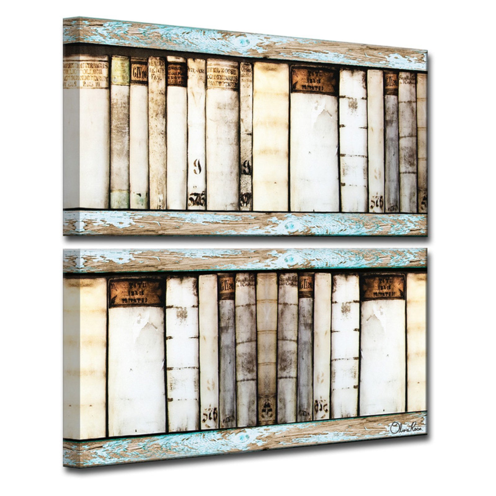 Ready2HangArt Vintage Bookshelf Wall Art Set of 2