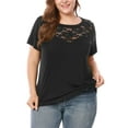 thumbnail image 2 of Unique Bargains Juniors' Plus Size Lace Insert Short Sleeves Round Neck Top 3X Black, 2 of 7
