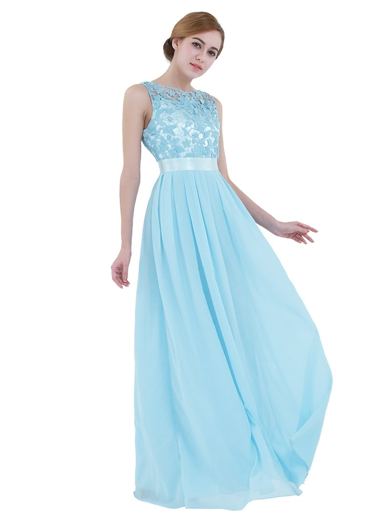Miaeowve Womens Wedding Guest Dresses Sleeveless Lace Chiffon Bridesmaid  Cocktail Party Prom Dress Formal Gown Sky Blue 2 - Walmart.com