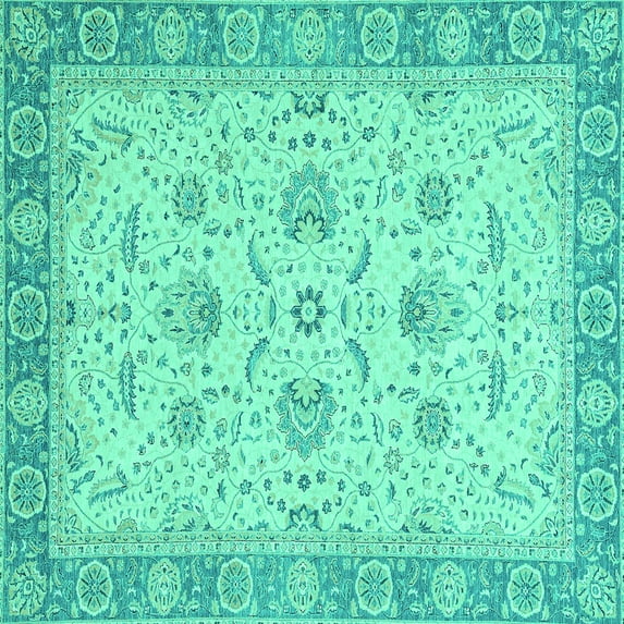 Ahgly Company Indoor Square Oriental Turquoise Blue Traditional Area Rugs, 5' Square
