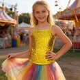 thumbnail image 2 of YUQIN Soft Tops Girls Sequin Tank Tops Sleeveless Adjustable Spaghetti Strap Crop Cami Top Carnival Sparkly Dance Blouse For Children Stylish Tee Shirts, 2 of 4