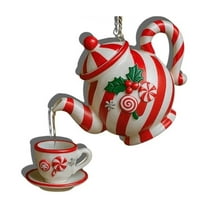 Eoozwa Vintage Christmas Teapot Ornament with Pouring Tea Effect Holly Red Berries Decor for Tea Lovers Holiday Gift Home Decoration