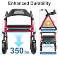 thumbnail image 2 of Andador plegable HOMLAND con asiento para personas mayores, ruedas grandes de 8", capacidad de peso de 350 lb, asas y altura del asiento ajustables, andador ligero con ruedas, color rojo, 2 of 5