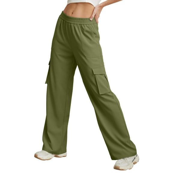 Afdoent Womens Leggings Ladies High Waisted Casual Wide Leg Womens Cargo Pants Baggy Cargos Pants With Pockets Leggings For Women Running Exercise