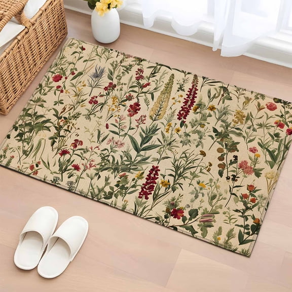 2x3 Ft Entryway Area Rug, Rustic Botanical Kitchen Rug Runner Washable Floor Mat, Vintage Floral Wildflower Non Slip Indoor Door Mat Throw Carpet for Bathroom Living Room Bedroom