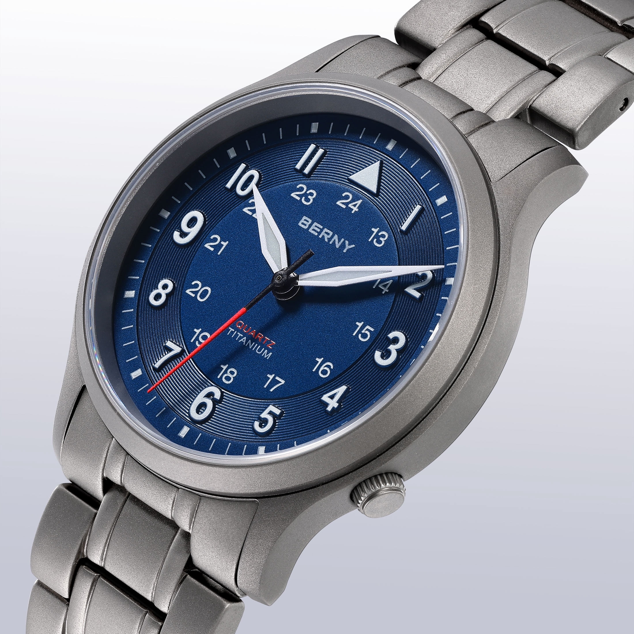 BERNY Titanium Watches for Men, Japanese Quartz Movement Men's Field Watch, 5ATM Waterproof Military Wristwatch for Men, Analog Sport Watches with Super Luminous, Blue