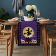 thumbnail image 2 of Halloween Table Runner - 72 Inch Long, Kitchen Dining Table Runner Dresser Scarves, Riding Black Witch Cat Purple Plaid Pumpkin Farmhouse Decor for Coffee Tables Wedding Party Banquet, 2 of 8