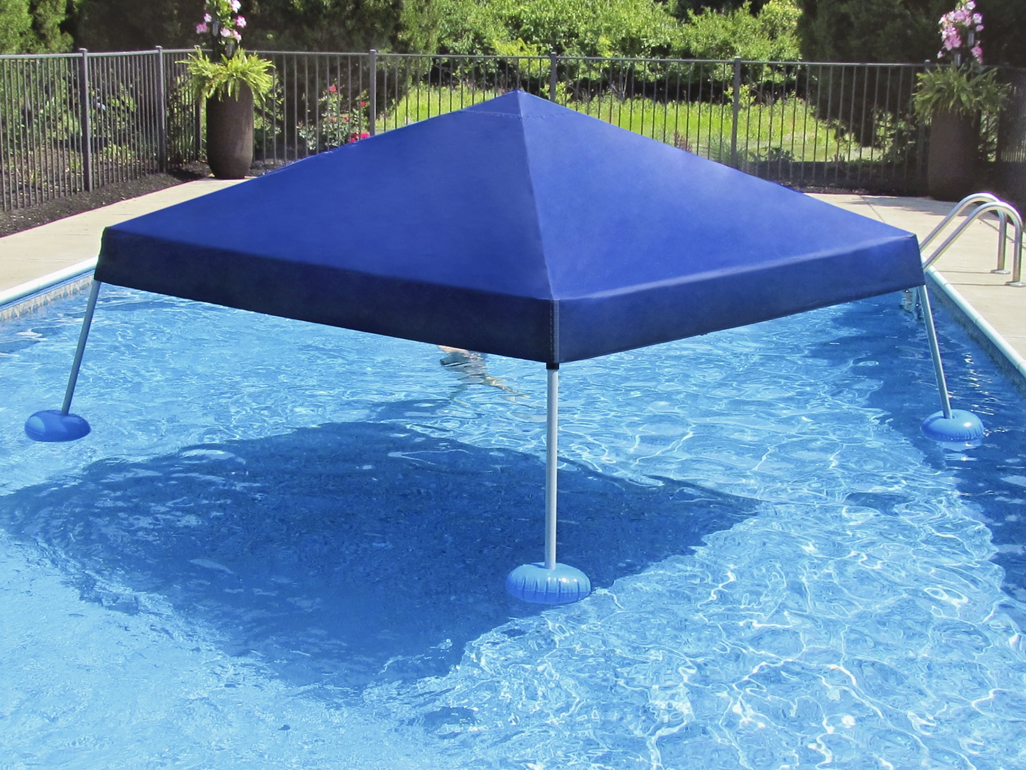 Sunjoy Floating Pool Canopy 10’ × 10’ Pop Up Gazebo Navy Fabric Canopy