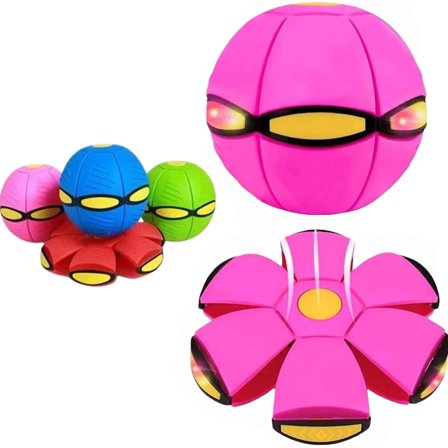 Magic Bouncing Ball for Dogs, Flat Ball That Flattens and Pops Up, 14 cm / 22.5 cm Disc, Durable Plastic, Interactive Fetch Toy for Indoor/Outdoor, Not a Chew Toy (Pink)