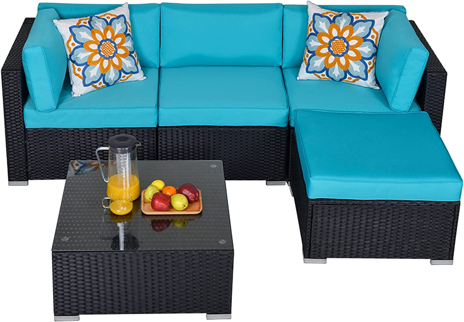 Sunvivi 5 Pieces Outdoor Patio Furniture Sets, All Weather Black PE