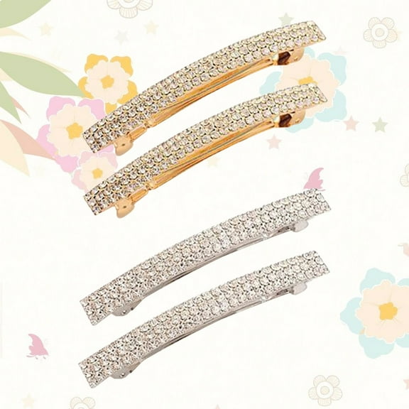 GOOHOCHY 4pcs Crystal Hair Clips Fashion Temperament Hair Barrettes Hair for Women Girls (Golden Silver)