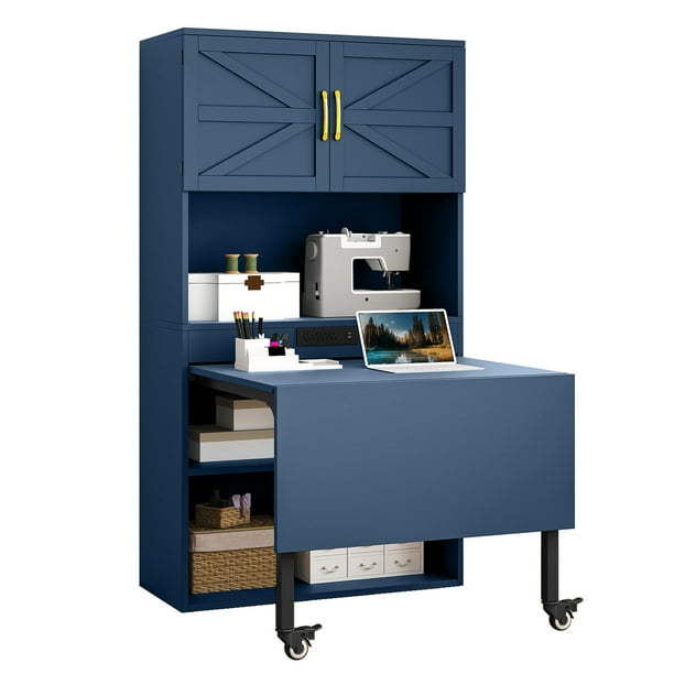 Uforic Foldable Sewing Machine Table & Desk w/ Craft Storage and