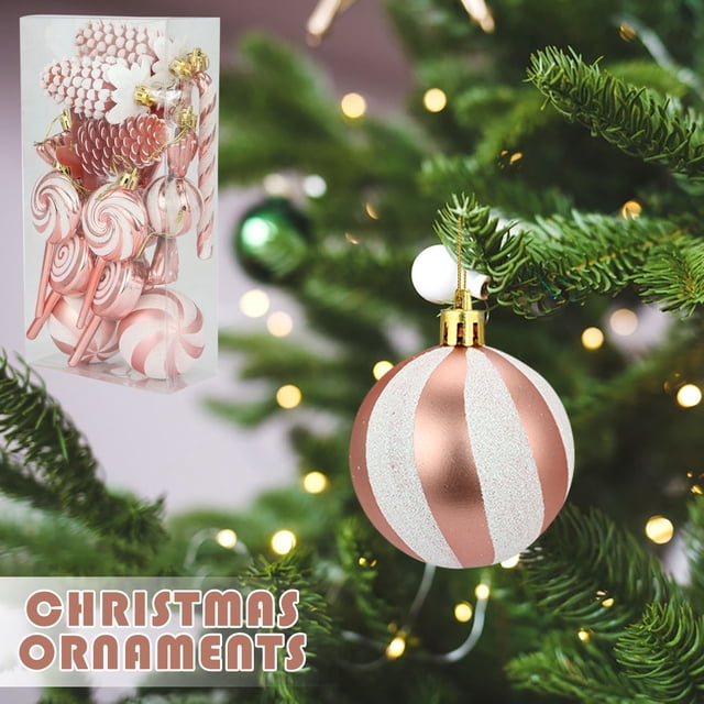 Juego de 6 Piezas de 15 Bolas Navideñas para Colgar En El Árbol de Navidad, Dulces y Regalos Navideños.