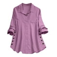 thumbnail image 2 of Tawop Long Sleeve Shirts for Women V-Neck Lapel Collar,Purple,Size S, 2 of 7