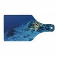 thumbnail image 1 of Turtle Cutting Board, Oceanic Wildlife Themed Photo of Sea Turtle in Deep Blue Waters Coral Reef Hawaiian, Tempered Glass Cutting and Serving Board, Wine Bottle Shape, Blue Orange, by Ambesonne, 1 of 1