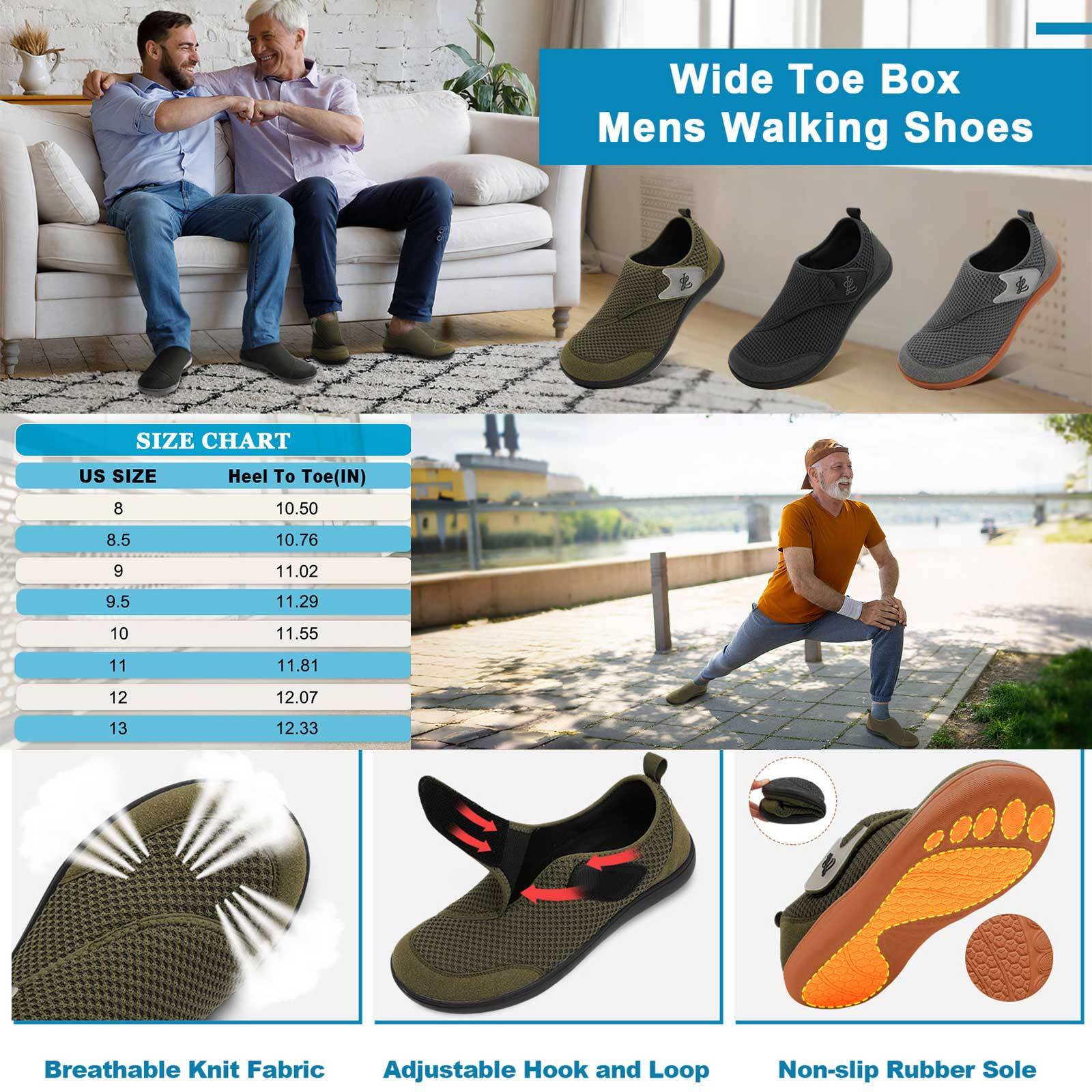 Barerun Men's Wide Width Walking Shoes with Adjustable Straps photo 4