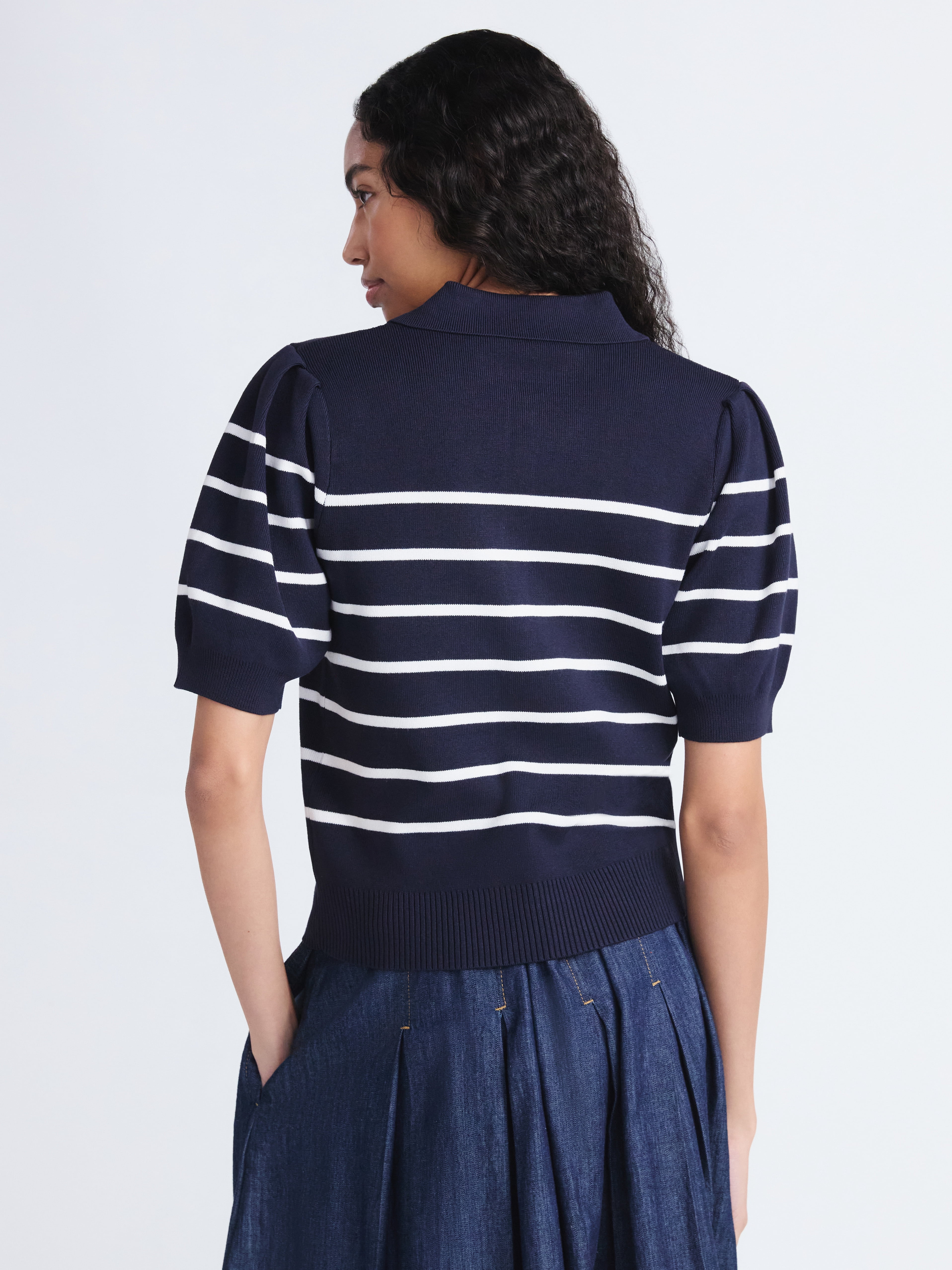 Free Assembly Women's and Women's Plus Collared Sweater Tee with Puff Sleeves, Lightweight, Sizes XS-4X