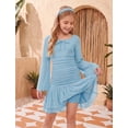 thumbnail image 5 of IBTOM CASTLE Teen Girls Dress Graduation Dress for Girls Long Bell Sleeve Mermaid Hem Prom Bodycon Dress With Shorts Bowknot Slim Fit Dresses Homecoming Birthday Outfit Blue, 5 of 7