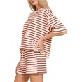 thumbnail image 2 of Women 2 Piece Sets Summer Outfits Cute Stripe Knit T Shirts Shorts Matching Lounge Set Wine Red S, 2 of 7