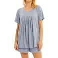 thumbnail image 1 of GESJQFZ Women Pleat Front Solid Color Round Neck Pajama Shorts Nightwear Set, 1 of 8