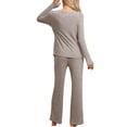 thumbnail image 3 of INSPIRE CHIC Women's Pajamas Set Crewneck Long Sleeve Sleepwear Soft Pjs Loungewear with Pocket S Brown, 3 of 6