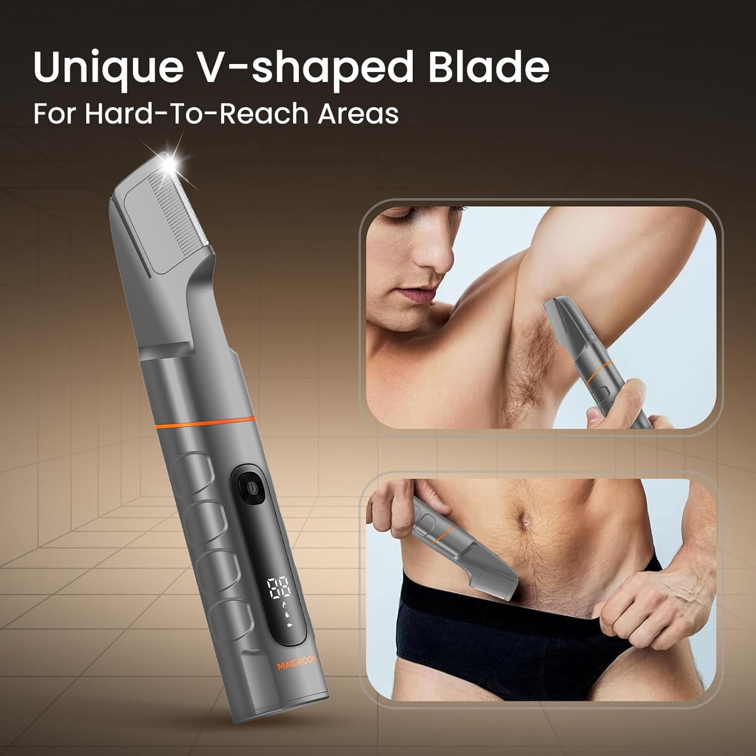 MAXGROOM Manscape All-in-One Body & Pubic Hair Trimmer for Men, V-Shaped No-Nick Groin & Ball Shaver, Waterproof Mens Electric Grooming Kit with Charging Dock, LED Display, Gift for Husband Father