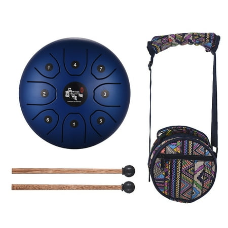 5.5 Inch Mini 8-Tone Steel Tongue Drum C Key Percussion Instrument Hand Pan Drum with Drum Mallets Carry Bag