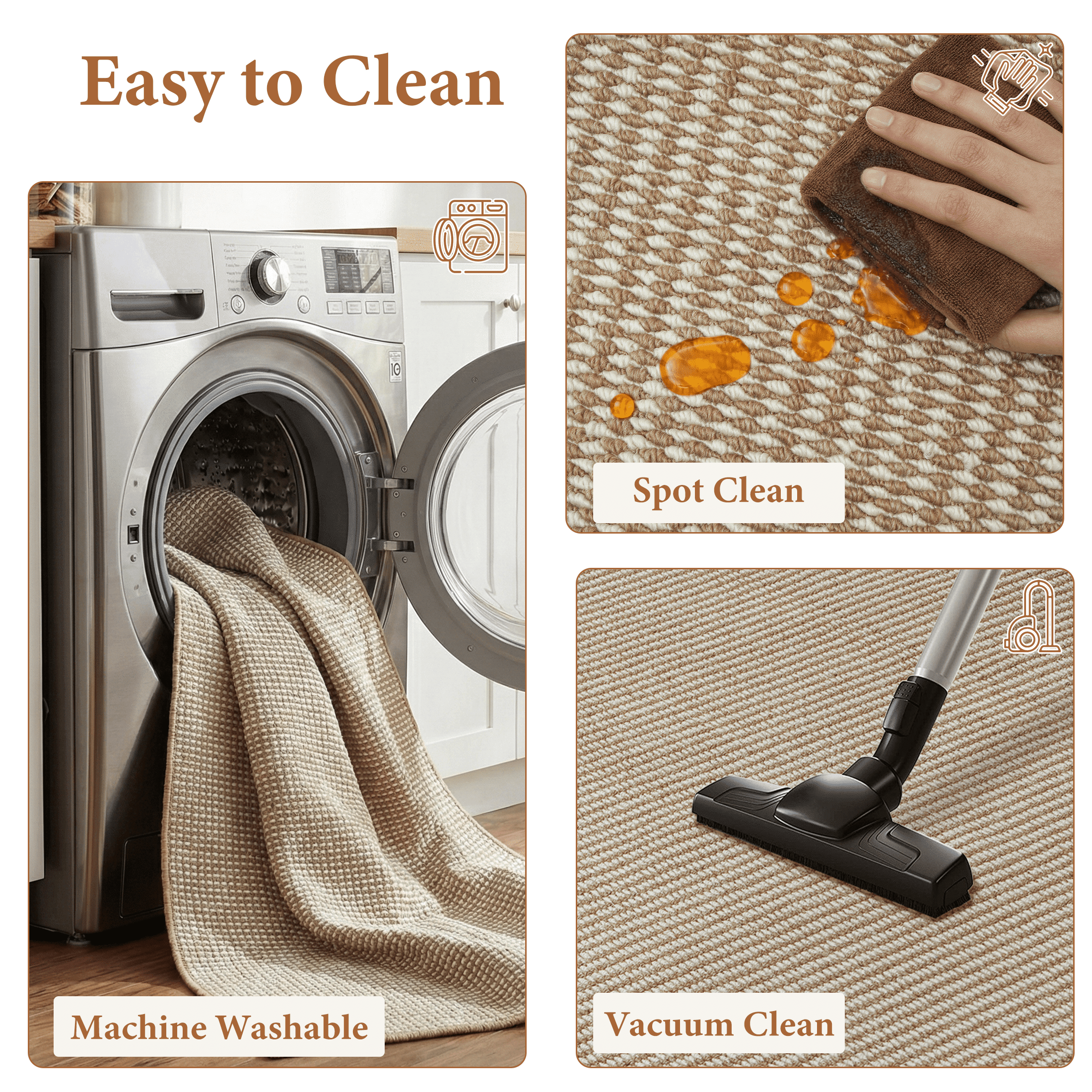 WANLISELL 6' x 9' Area Rugs for Living Room, Machine Washable Rug Indoor Stain Resistant Large Carpet for Bedroom Kitchen Dining Room Office Home Decor, Brown & White