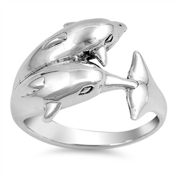 Dolphin Ocean Animal Friendship Fish Ring .925 Sterling Silver Band Jewelry Female Male Size 10