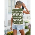 thumbnail image 4 of Women Cap Sleeve Crop Tops Color Block Going Out Crew Neck Knit Trendy Casual Sweater Green M, 4 of 5