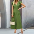 thumbnail image 2 of aidice Dressy Jumpsuits for Women Office V Neck Ruffle Cap Sleeve Ruched Cropped Wide Leg Pants Rompers, 2 of 8