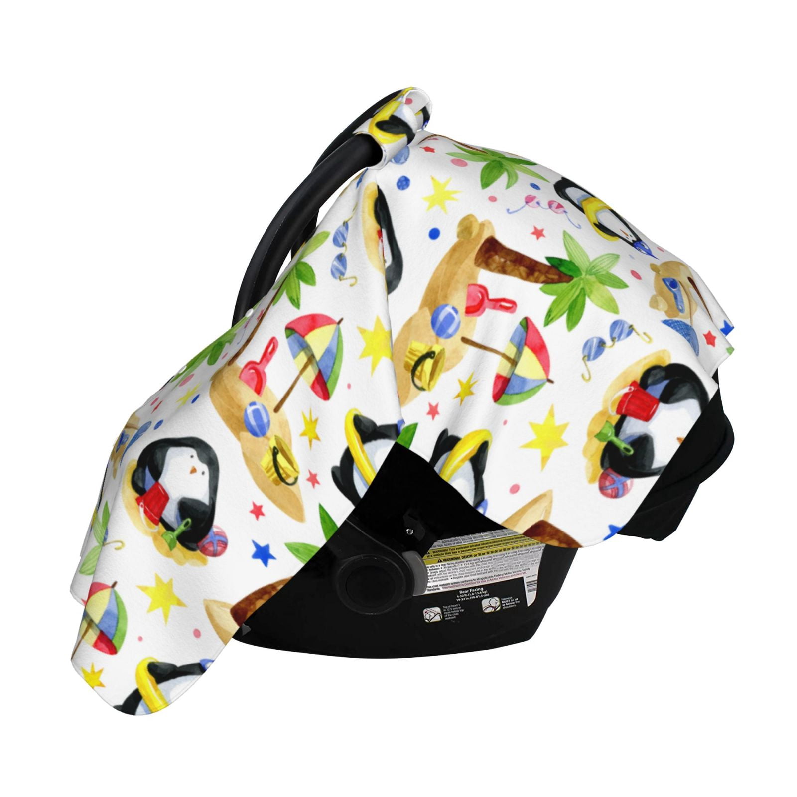Naloa Penguins On The Beach Baby Car Seat Cover, Breathable Baby Carrier Cover, Multiuse Baby Carrier Cover & Nursing Breastfeeding Cover