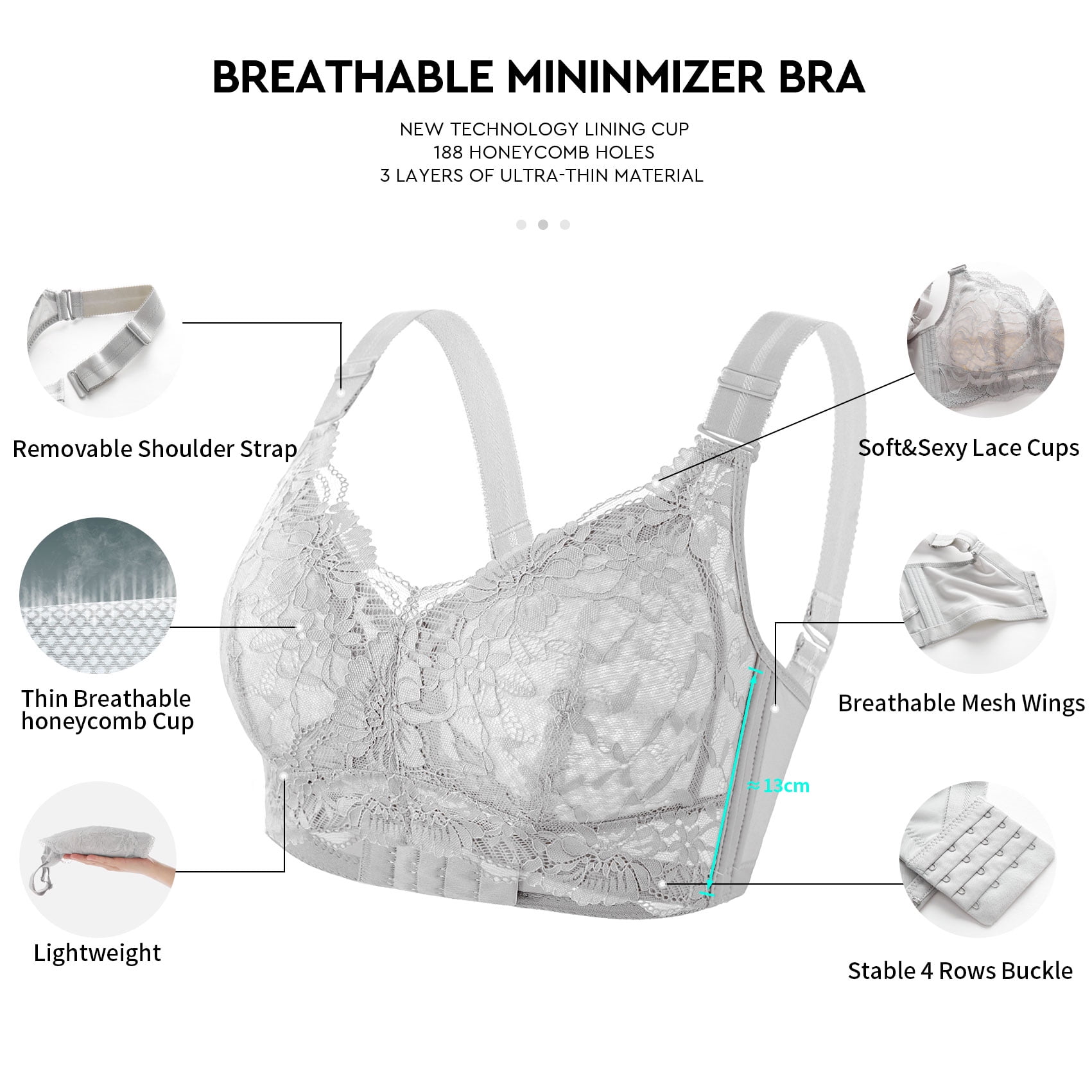 AILIVIN Wireless Bras for Women Full Figure Minimizer Women's Lace Bra WireFree Lifting Up Full Support Lightly Lined Cup Full Coverage No Back Fat Comfy No Wire Womens Bras Light Gray 40D 40 D