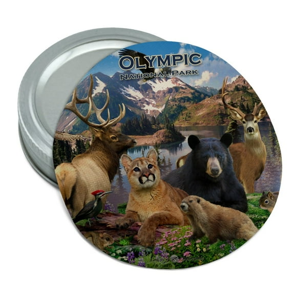 Olympic National Park Washington WA Animals Cougar Bear Elk Beaver Round Rubber Non-Slip Jar Gripper Lid Opener