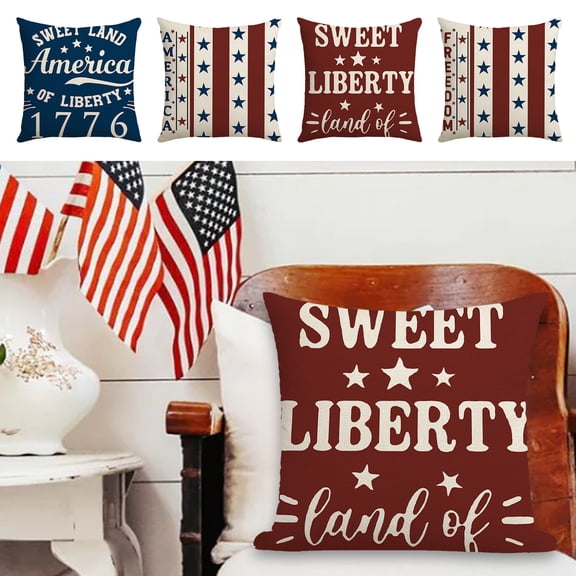 4th of July PALIFEUR Pillow Covers, 18 x 18 Inch Indeoendence Day Throw Pillow Covers, Patriots Pillow Cover for Sofa Bedroom Coffice, Print Decorative Pillow Case