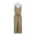 thumbnail image 2 of Emma & Michele Banded Strap V-Neck Side Button Zipper Back Tie Waist Stripe Print Crepe Jumpsuit-GREEN / XS, 2 of 3