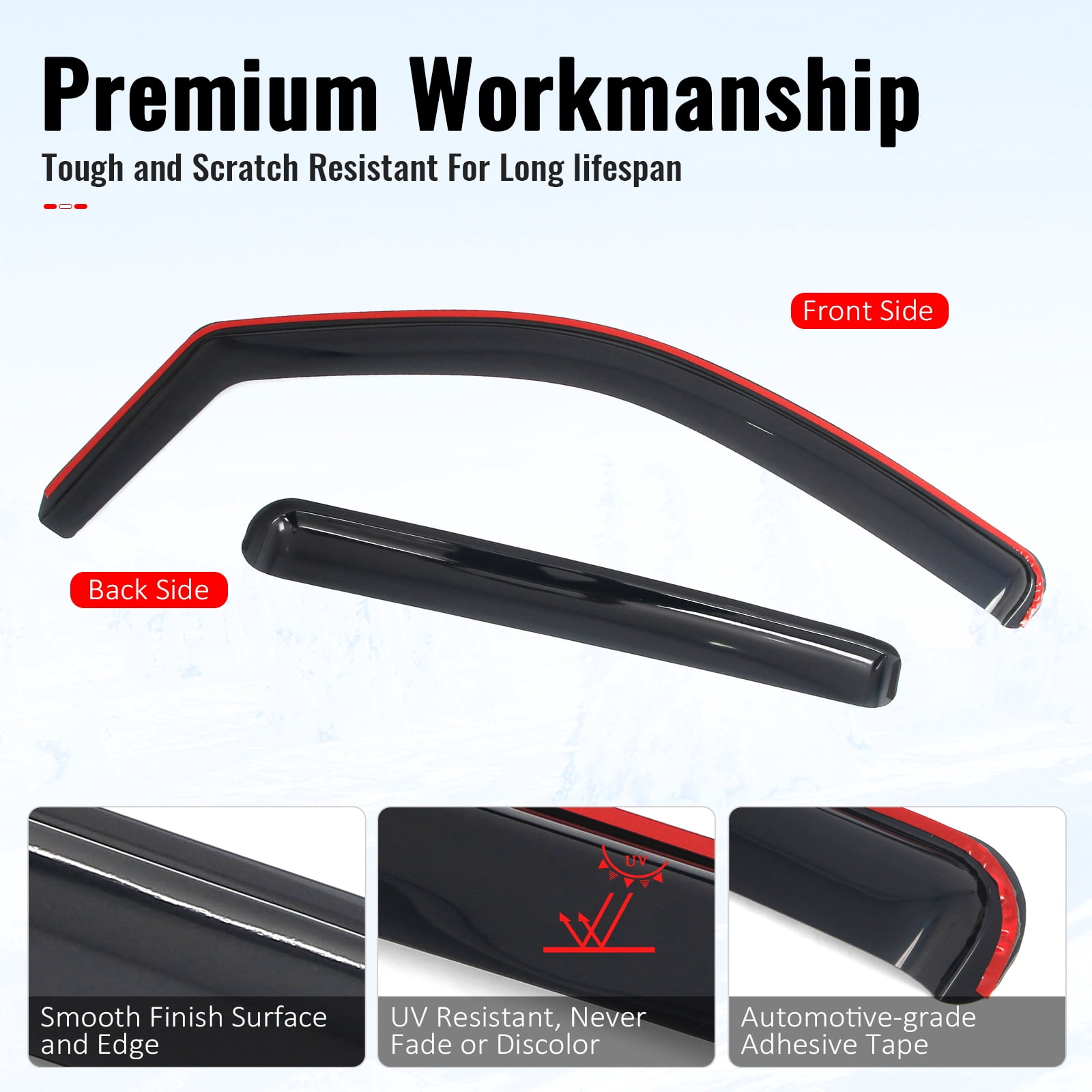 Ikon Motorsports In-Channel Window Visors Sun Shades Vent Rain Guards Deflectors for 2022-2026 Nissan Frontier Crew Cab Acrylic Smoke/Tinted 4PCS