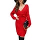 thumbnail image 1 of Vestido suéter ajustado de manga larga Color puro Vestido ajustado de manga larga con nudo torcido para uso diario Rojo M, 1 of 8
