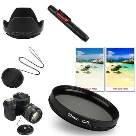 INSTEN 5in1 For Nikon D3100 18-55mm CPL Filter + Snap On Cap Cover + Lens Hood 52mm