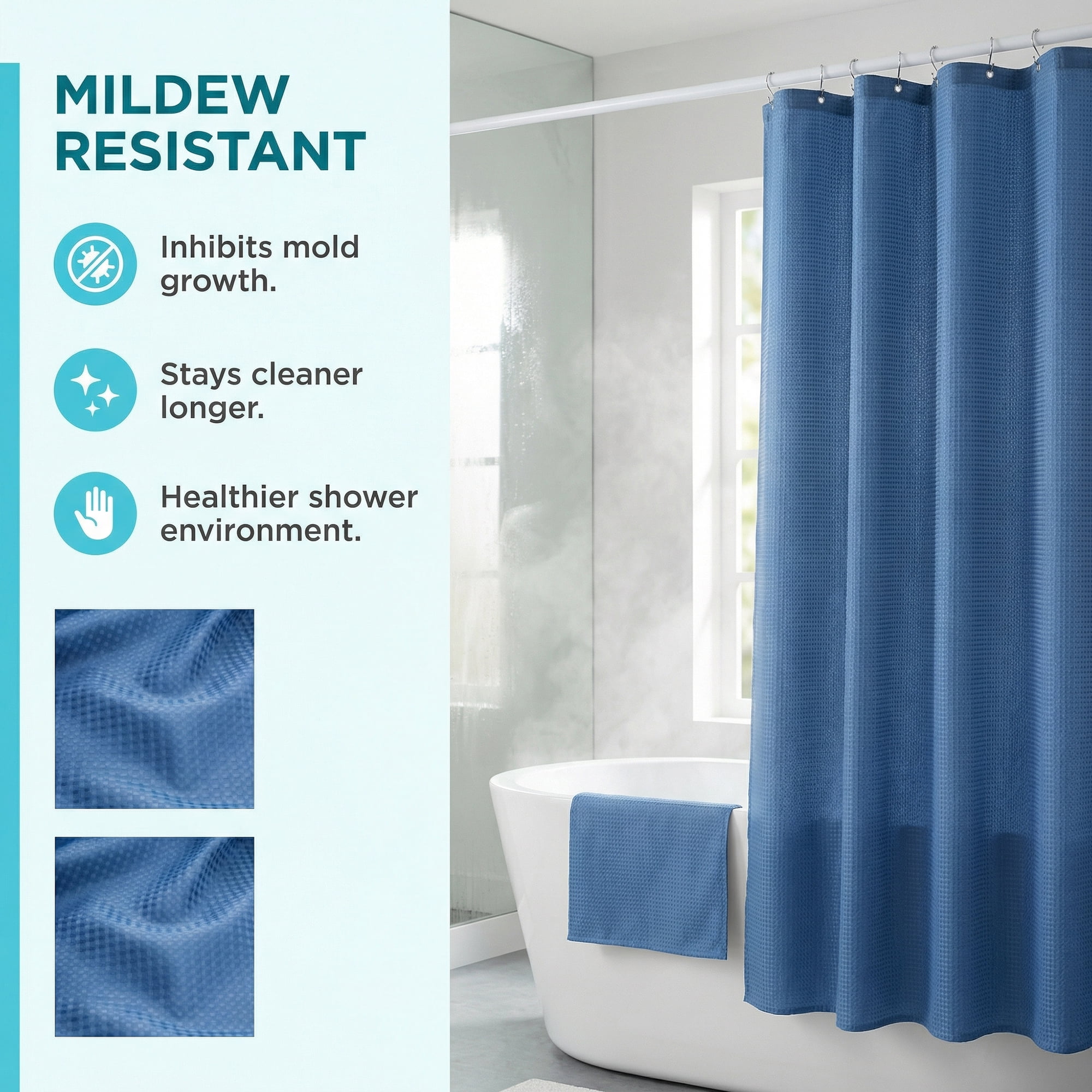 Unique Bargains Waffle Weave Shower Curtain with Excellent Drape Blue 71"W x 71"L