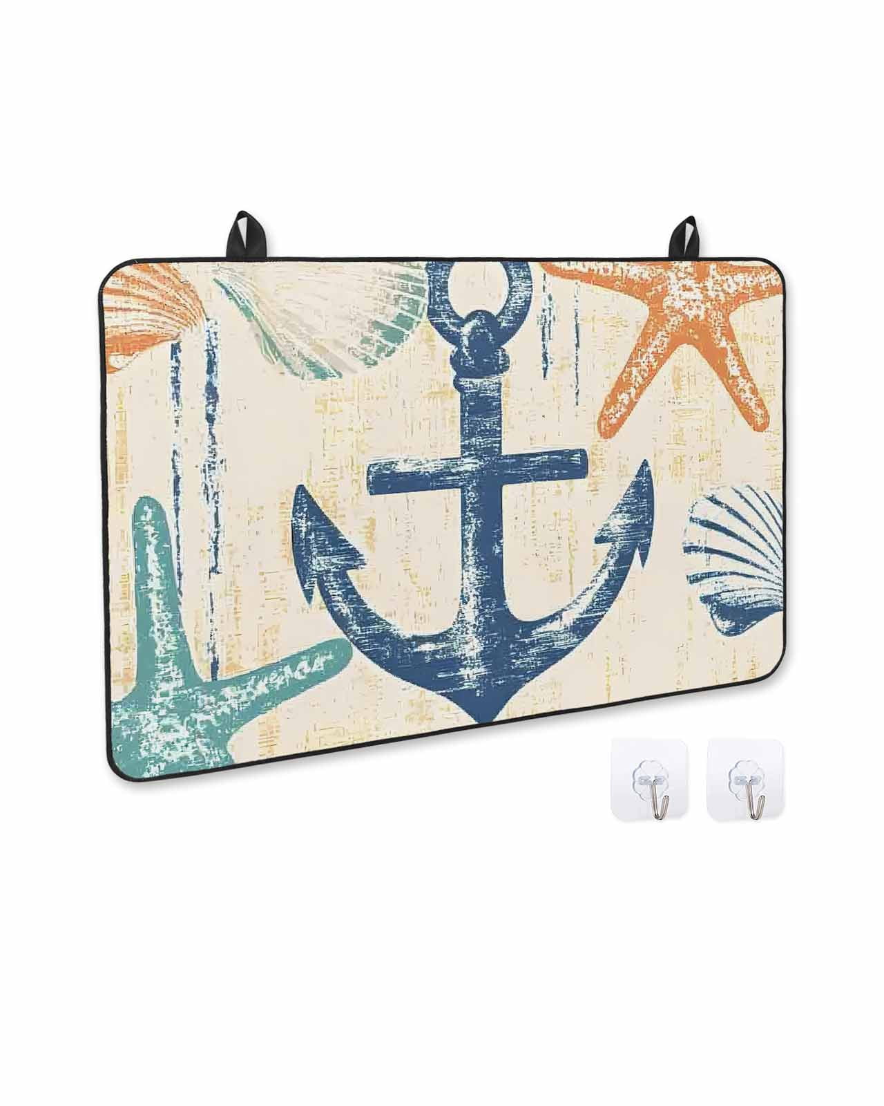 nqOlkjepod Large Induction Cooktop Protector Mat 24"x21", Nautical Anchor Stove Top Covers for Electric Stove, Summer Coastal Ocean Vintage Starfish Stove Burner Cover Mats, Glass Top Stove Cover