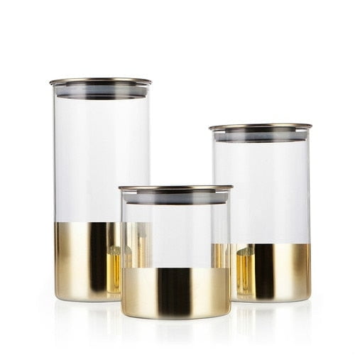 Pot en Verre à Couvercle Doré