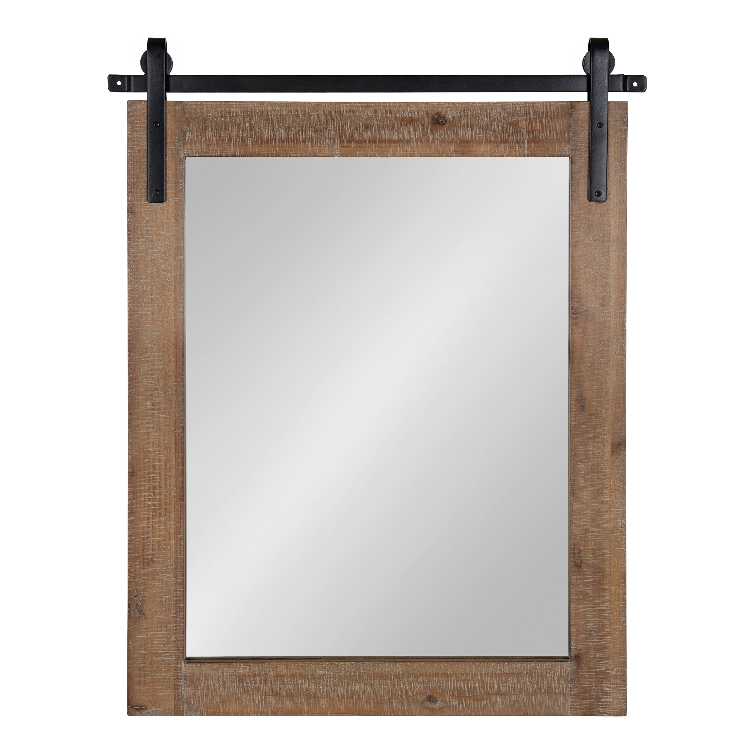 Kate and Laurel Cates Rustic Wall Mirror, 22" x 30" Rustic Brown, Farmhouse Barn Door-Inspired Wall Decor