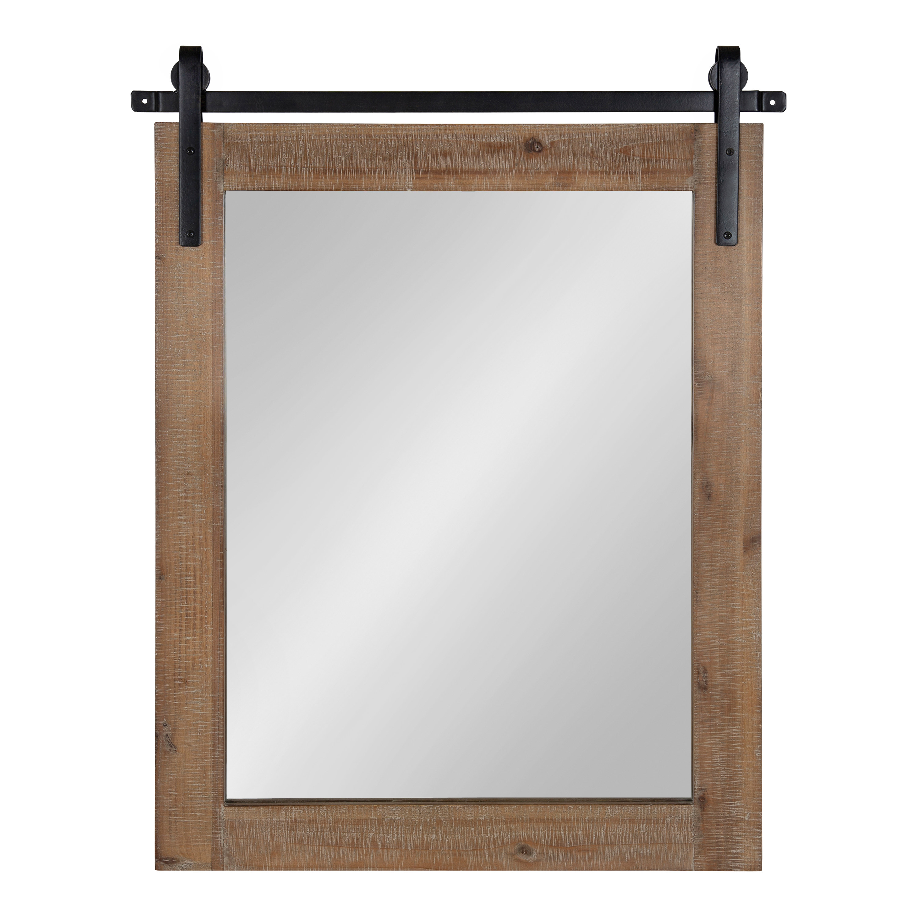Kate and Laurel Cates Rustic Wall Mirror, 22" x 30" Rustic Brown, Farmhouse Barn Door-Inspired Wall Decor - image 2 of 7
