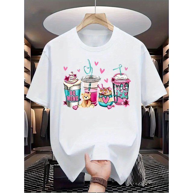 Casual Summer Top with Cartoon And Bear Print, Stylish Short-Sleeve T-Shirt for Men, Suitable for Various Everyday Occasions.