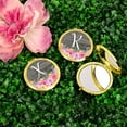 thumbnail image 2 of Koyal Wholesale Gold Compact Mirror Bridesmaid's Wedding Gift, Pink Floral Flowers on Rustic Gray Wood, Monogram X, 1-Pk, 2 of 5