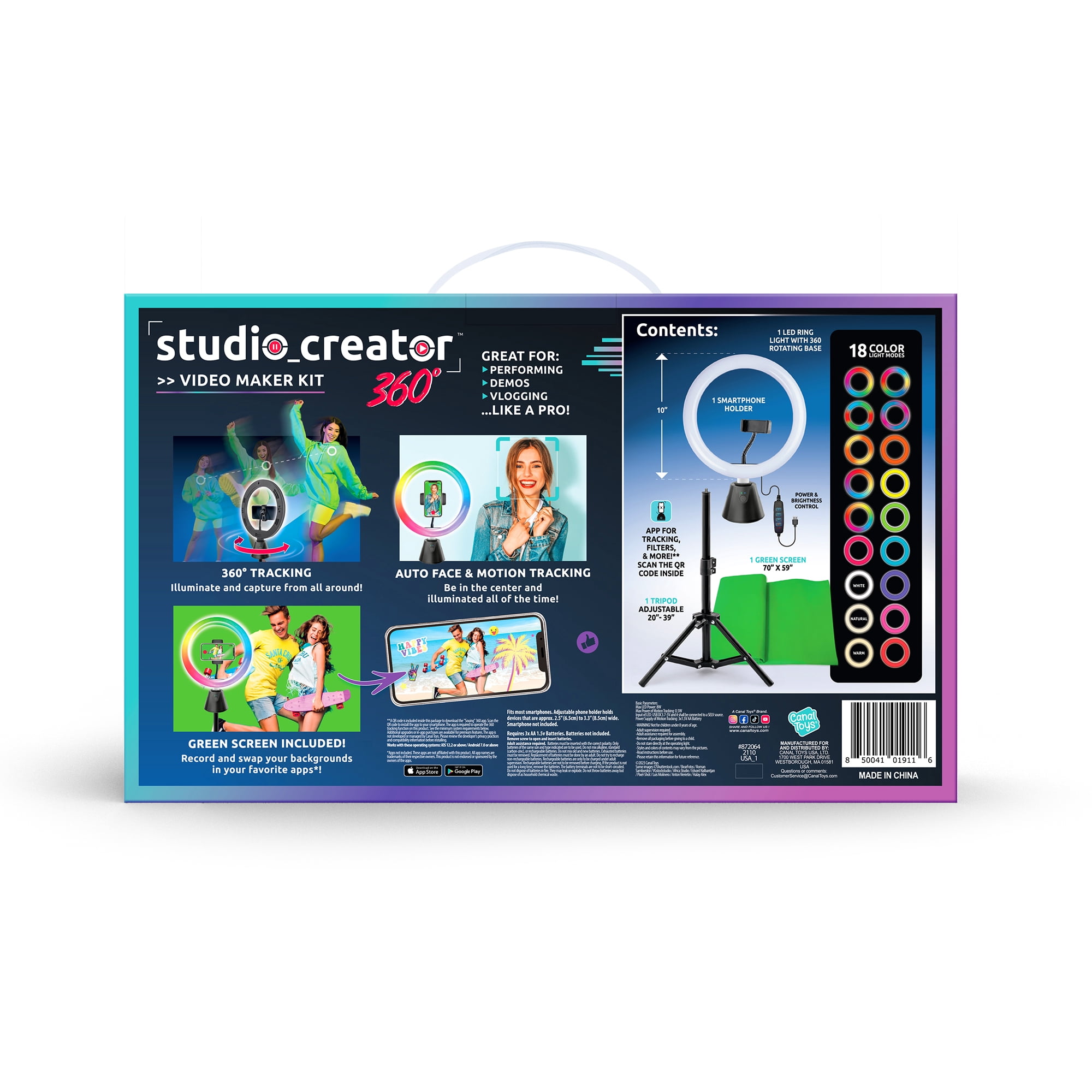 Studio Creator 360 Video Maker Kit, Green Screen and Tripod, Face and Motion Tracker, 10" Light Ring