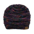 thumbnail image 4 of C.C BeanieTail Soft Stretch Cable Knit Messy High Bun Ponytail Beanie Hat, Black/Multi, 4 of 4