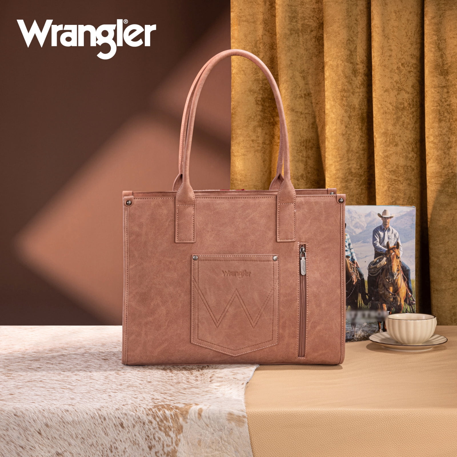 Wrangler Aztec Tote Bag for Women Western Shoulder Purse Top Handle Handbag Stylish and Functional Aztec Design， Dark Pink