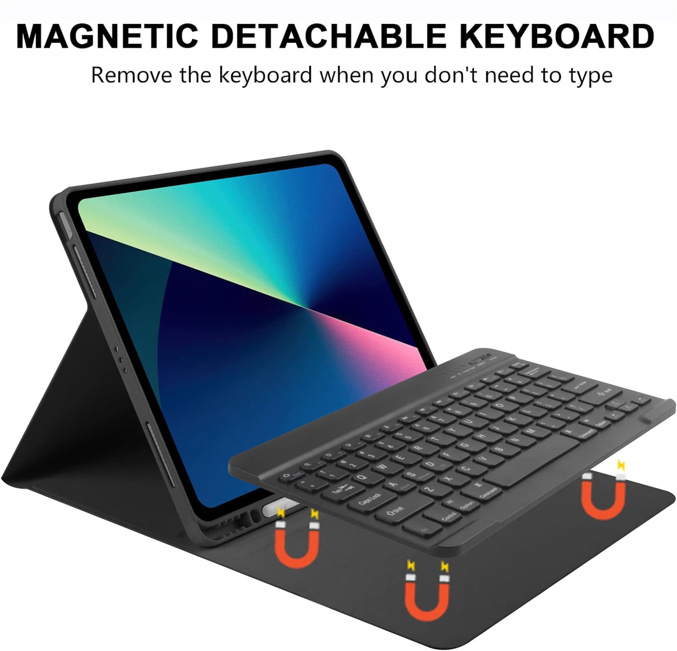 Wireless Bluetooth Keyboard Shockproof Smart Case with Pencil Holder for iPad 9th 2021 8th 7th Gen 10.2 inch Black